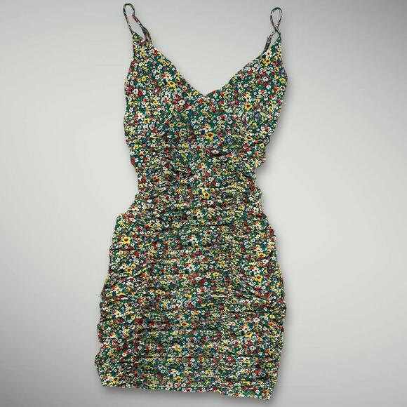 Vintage Y2k Urban Outfitters Floral Rouched Bodycon Dress Size Medium - Picture 4 of 4